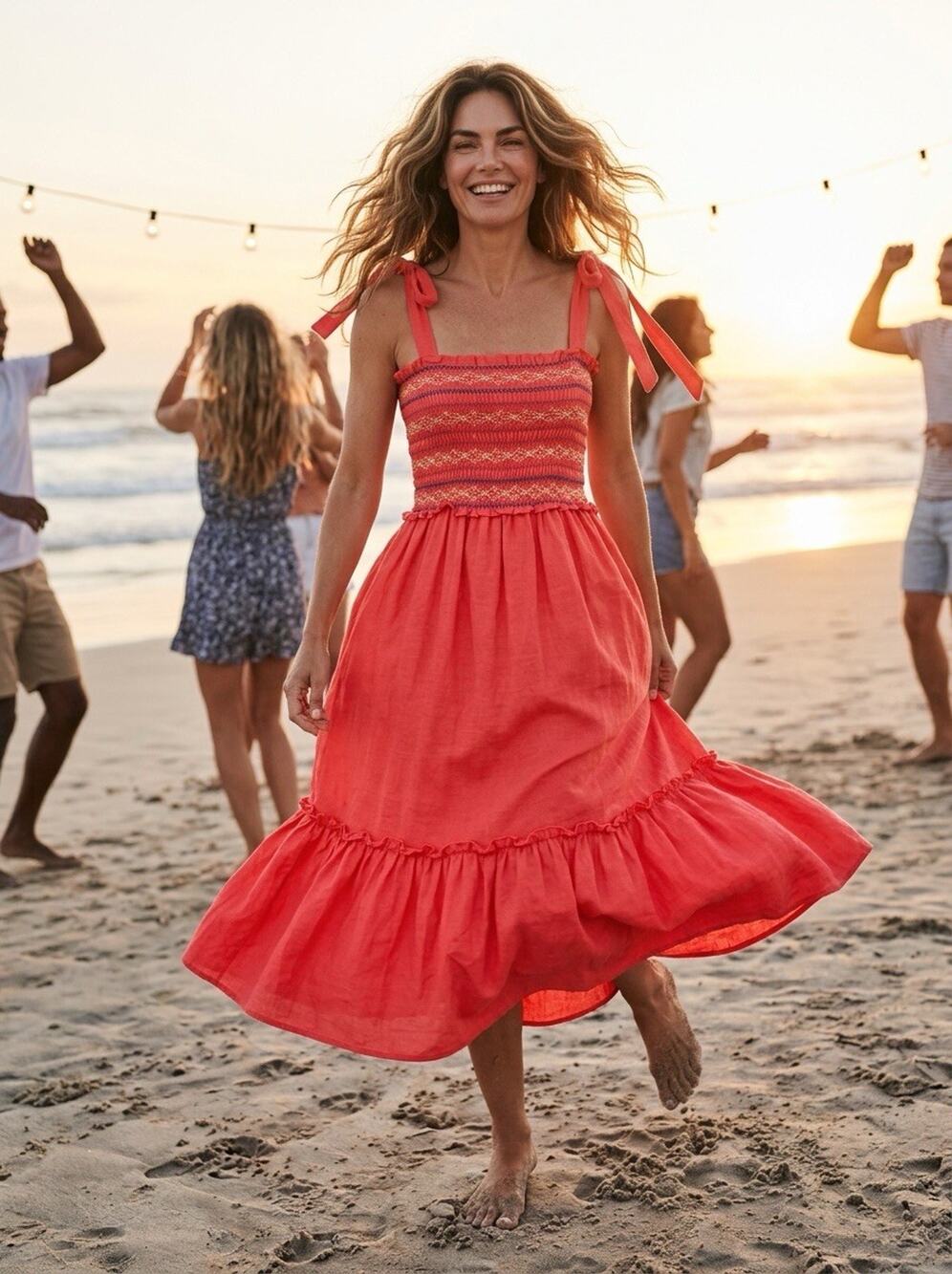 Cara Cara Smocked Sundress | Jenny | Coral |Layered Embroidered | Worn Once | M